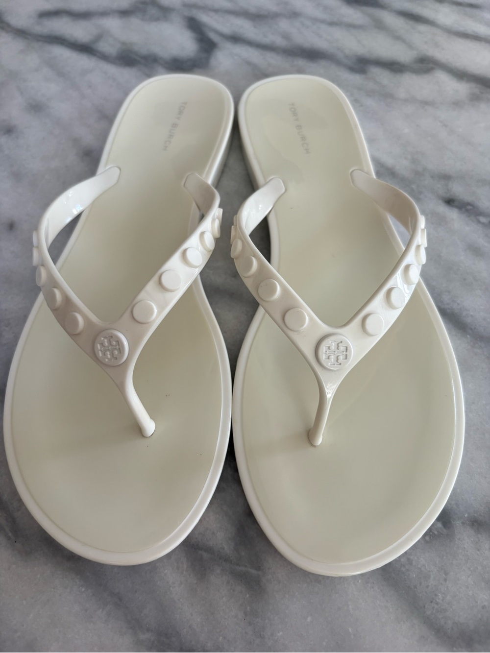 Tory Burch Studded Jelly Thong Sandals with Logo Detail